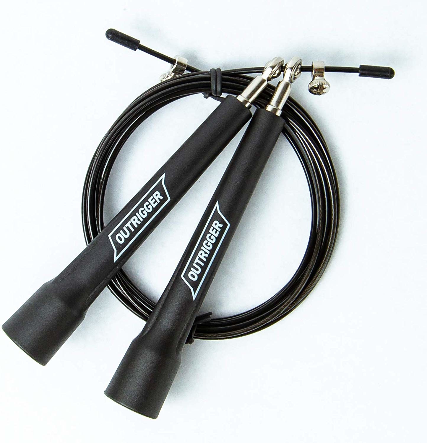 The speed skipping rope coiled up on a blank background