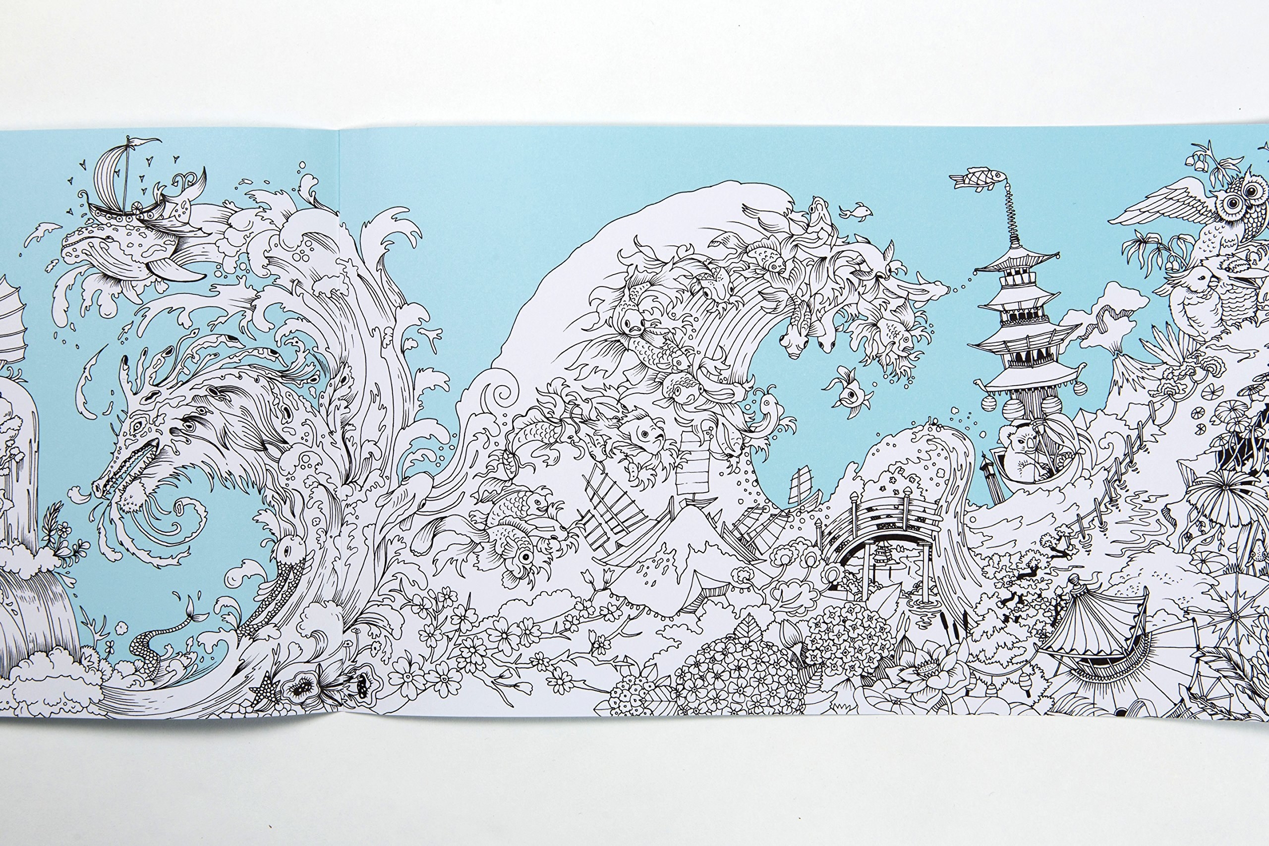 The coloring book spread out showing the detail
