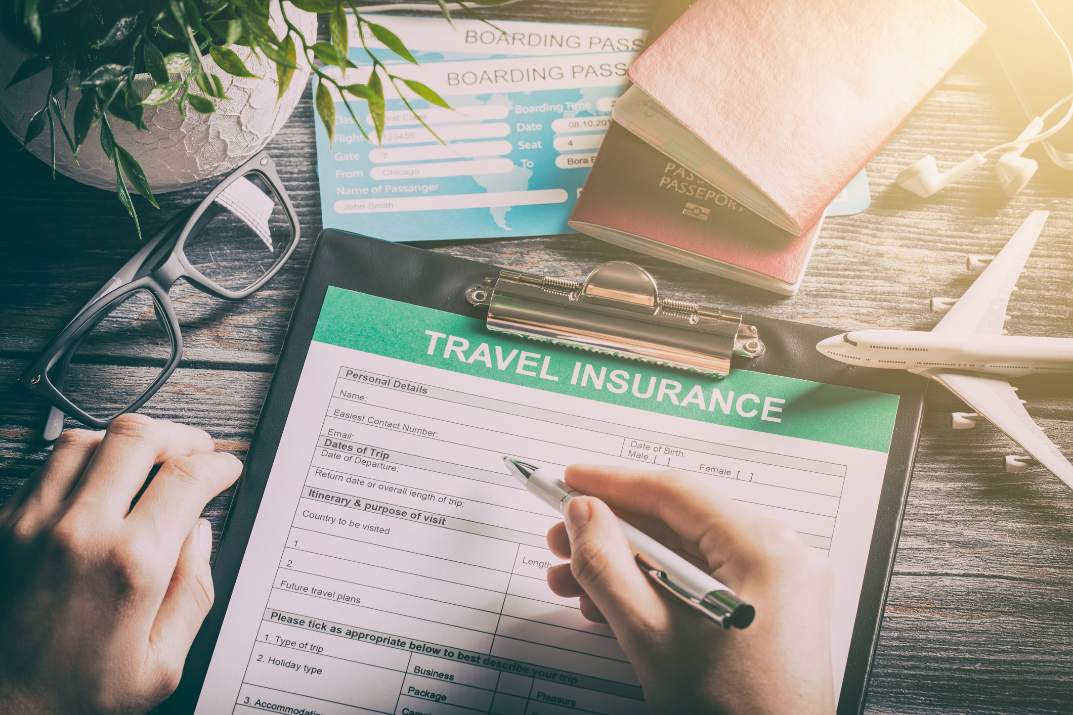a person signing up for travel insurance