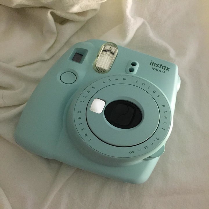 teal square instax camera