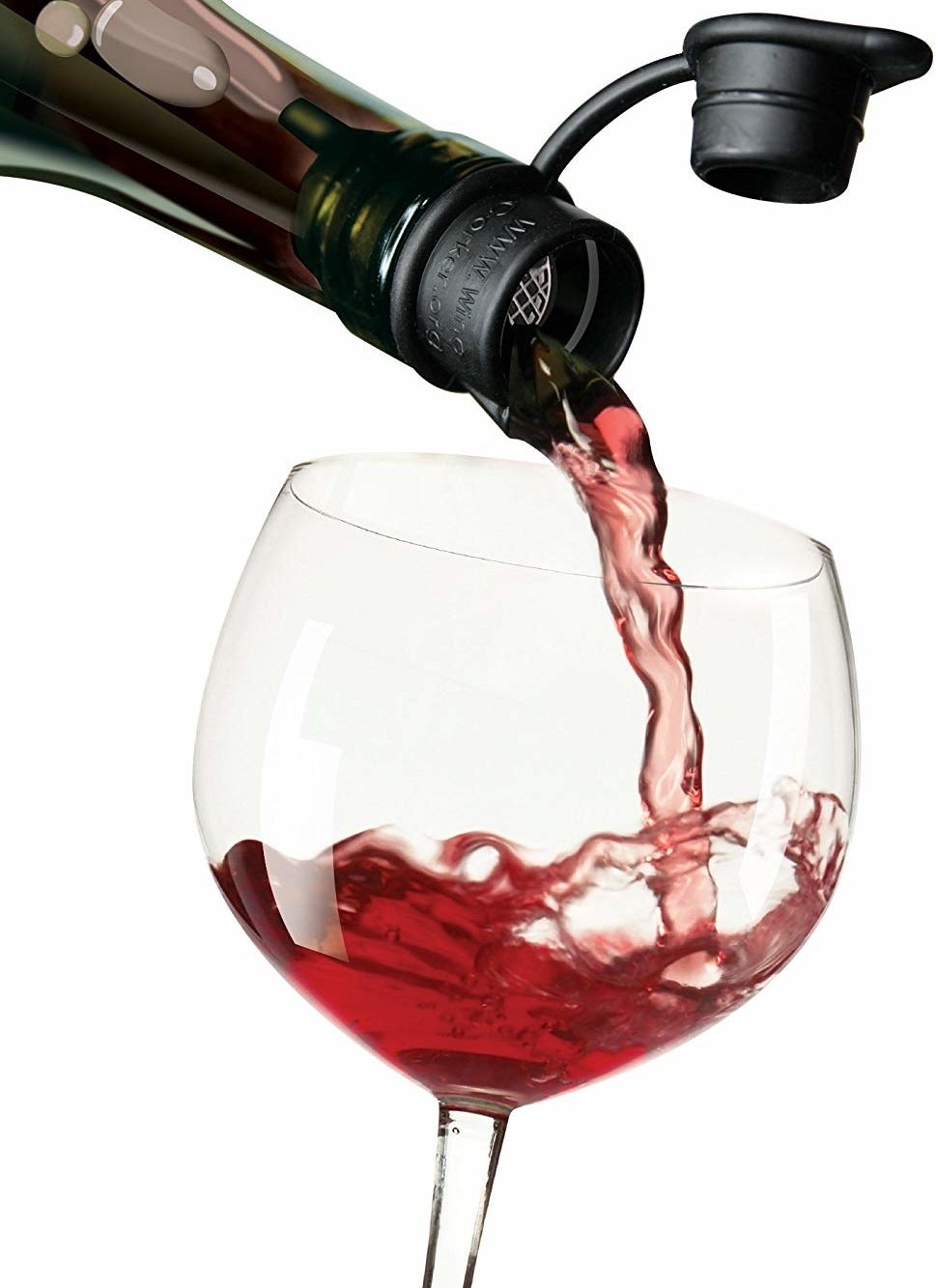 wine being poured out of a bottle topped with the tool