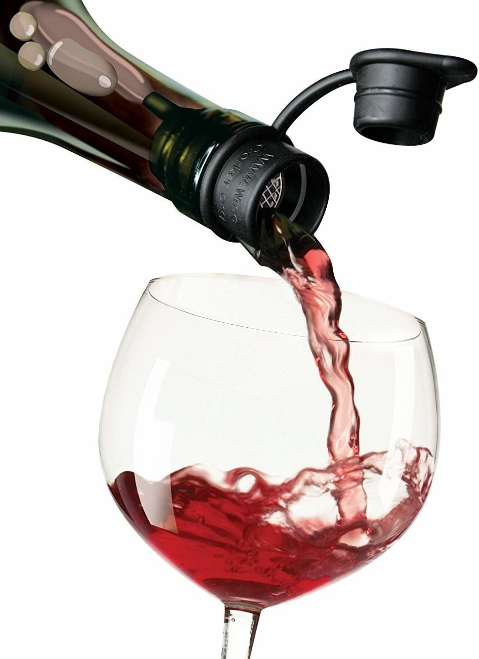 wine being poured out of a bottle topped with the tool