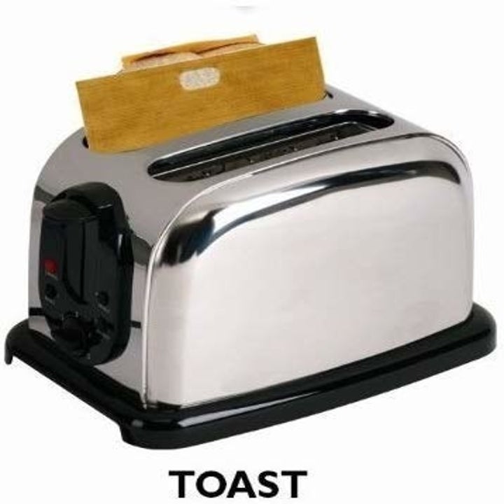 The bag and sandwich in the toaster