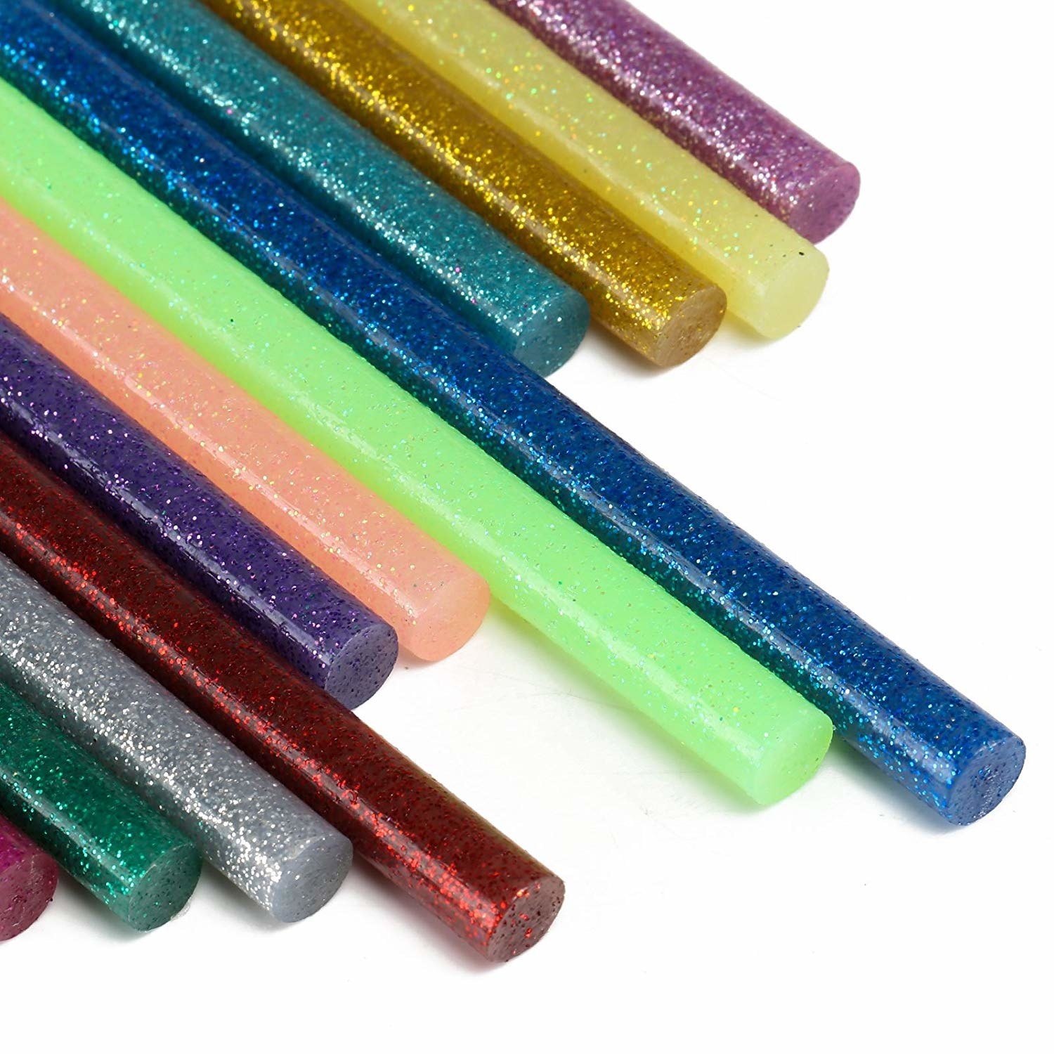 A bunch of different coloured glittery hot glue sticks