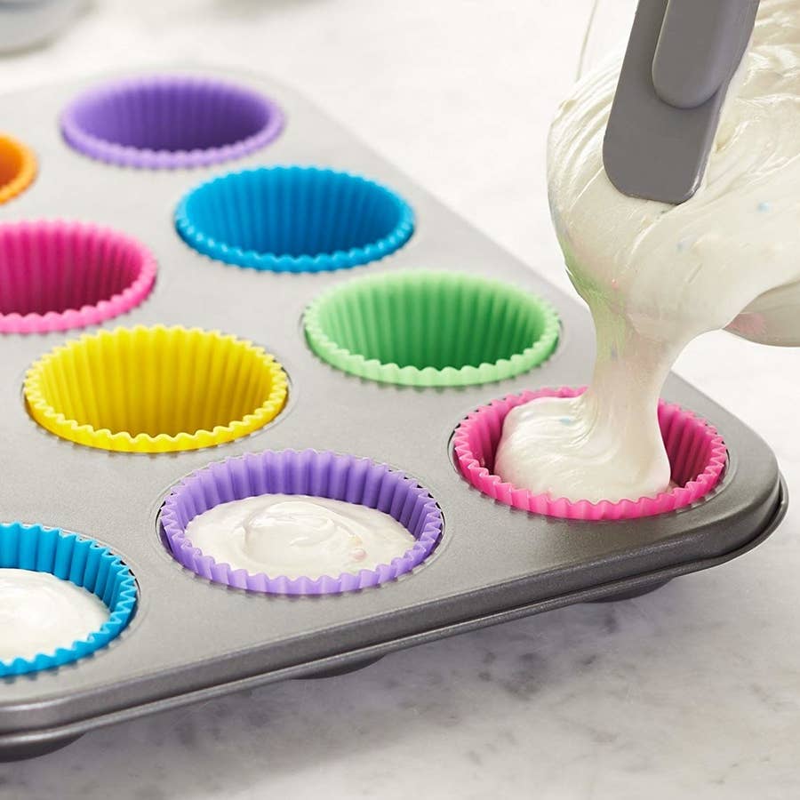 Silicone Cupcake Liners - Jumbo Large Thick Reusable Non-Stick Muffin Cups  Baking Supplies, Oven Safe Silicon Cup Cake Molds Holder Wrapper Sets