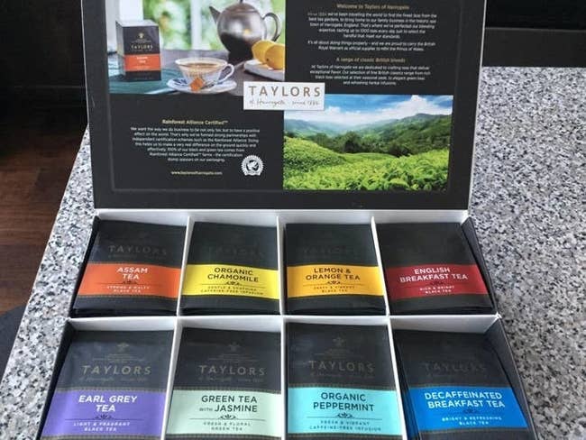 the box of tea with eight different flavors 