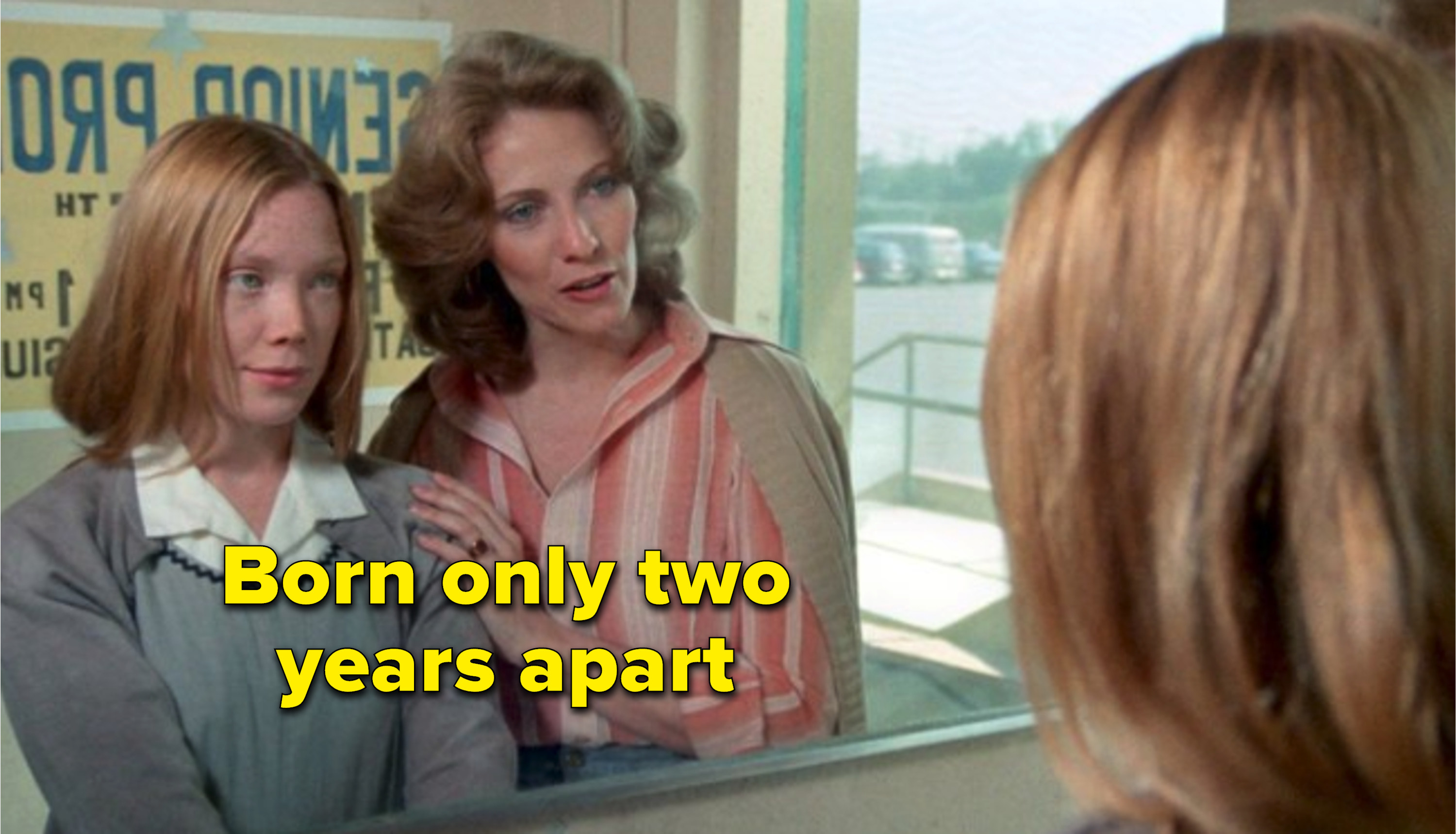 Sissy Spacek and Betty Buckley in a scene in front of a mirror