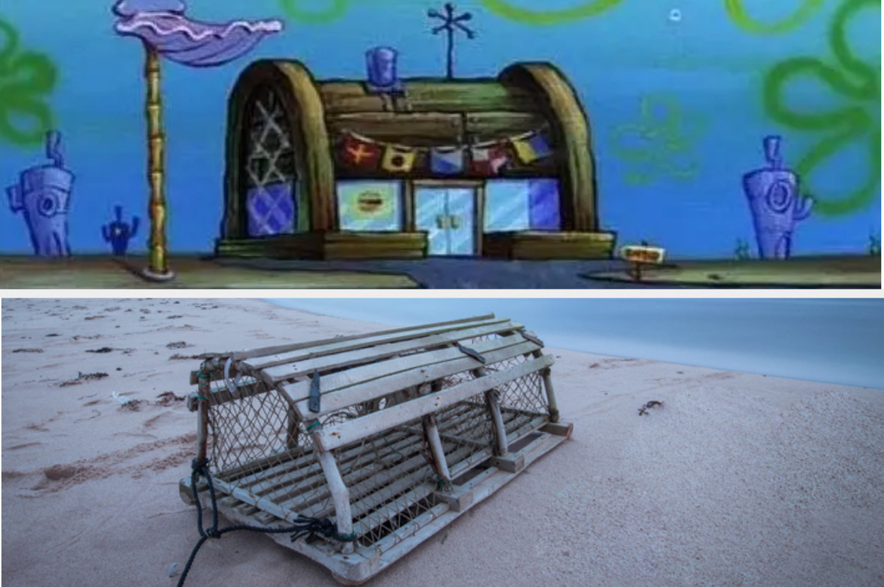 The Krusty Krab and picture of a lobster trap