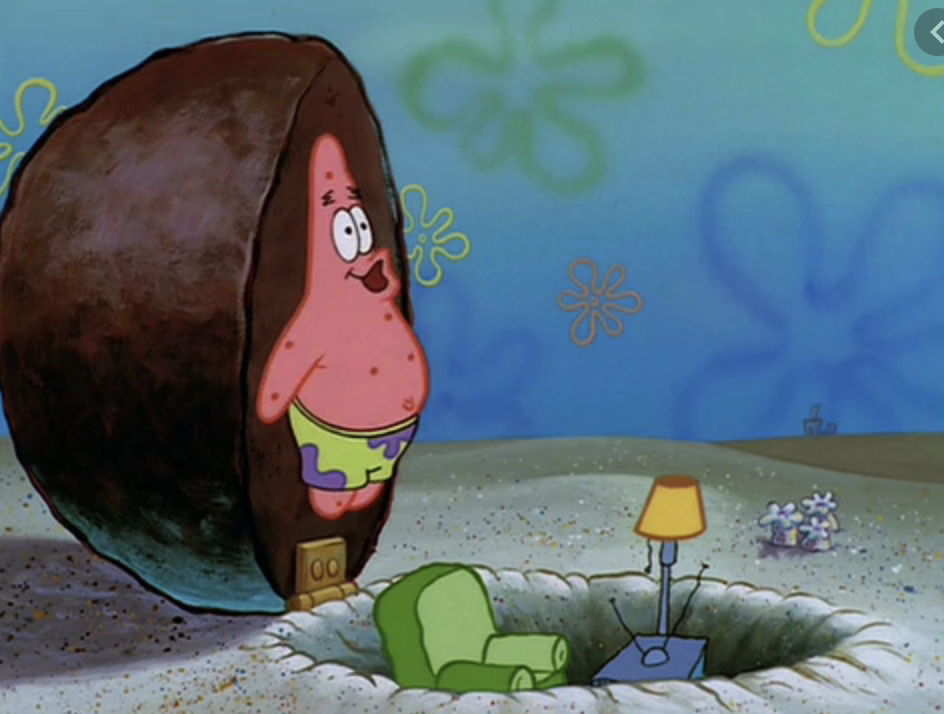 Patrick in his home under a rock