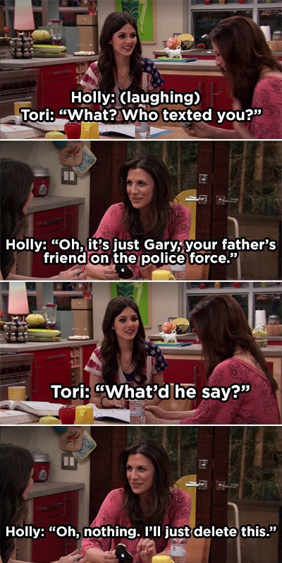 Tori's mom texting her husband's friend