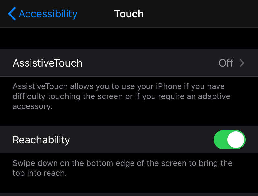 Reachability under Accessibility options is turned on