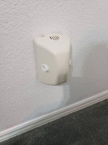 A reviewer's photo of the closed outlet cover which conceals cords