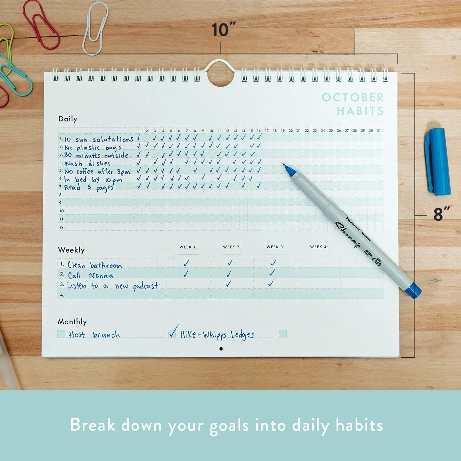 日历与部分每日、每周和每月的习惯跟踪和框填写习惯和检查