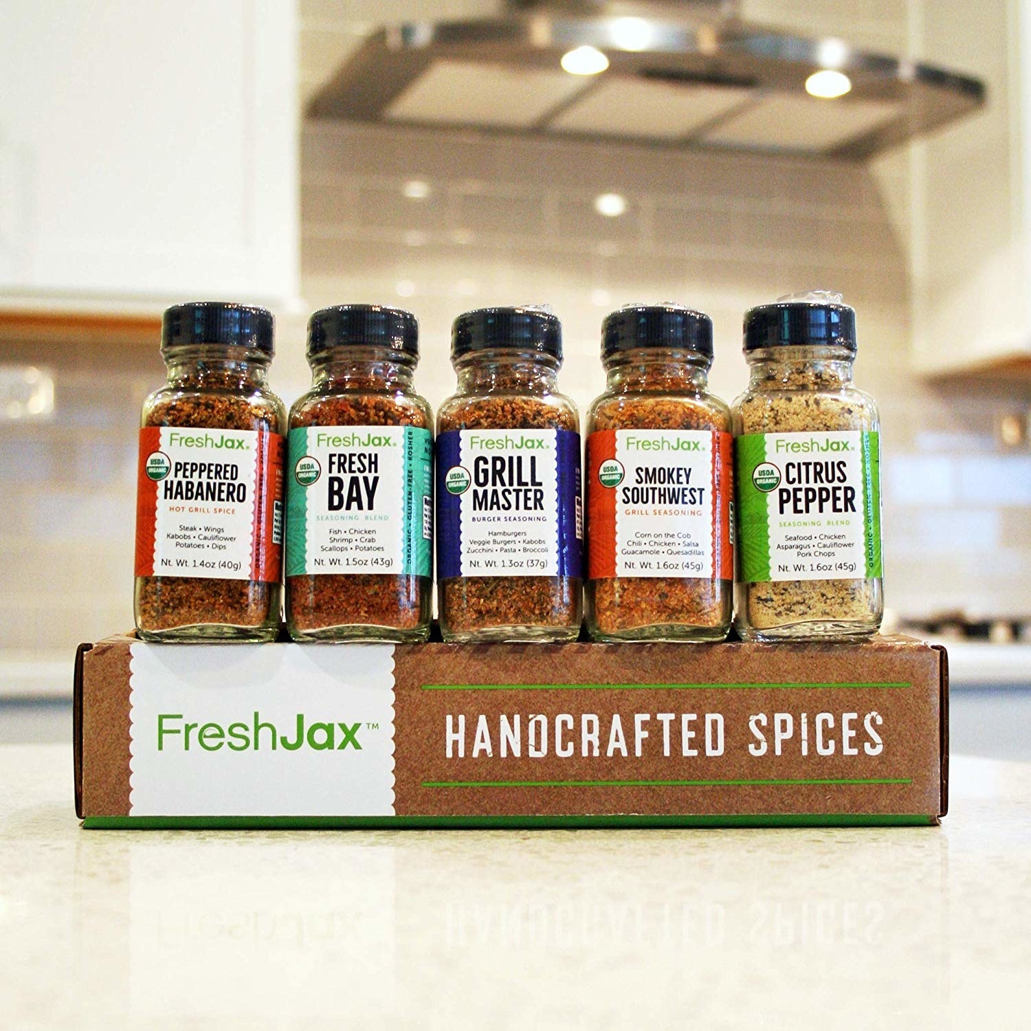 FreshJax Organic Spices | Salt-Free Seasonings Gift Set | 5 Sampler Sized  Bottles in Gift Box | Sodium-Free