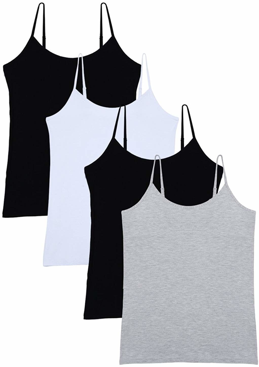 A set of the camis in gray, white, and black