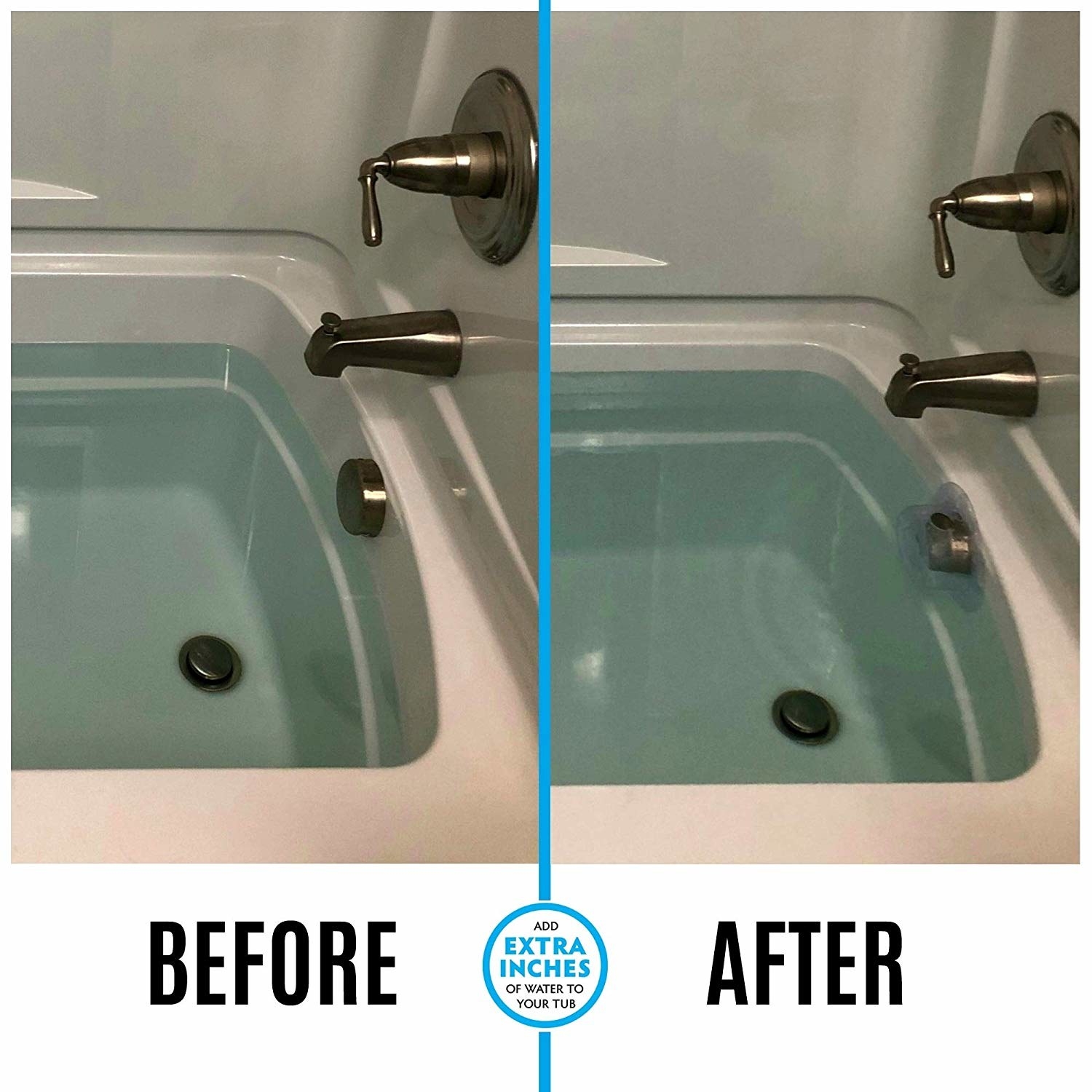 A tub before and after use, with a deeper amount of water after