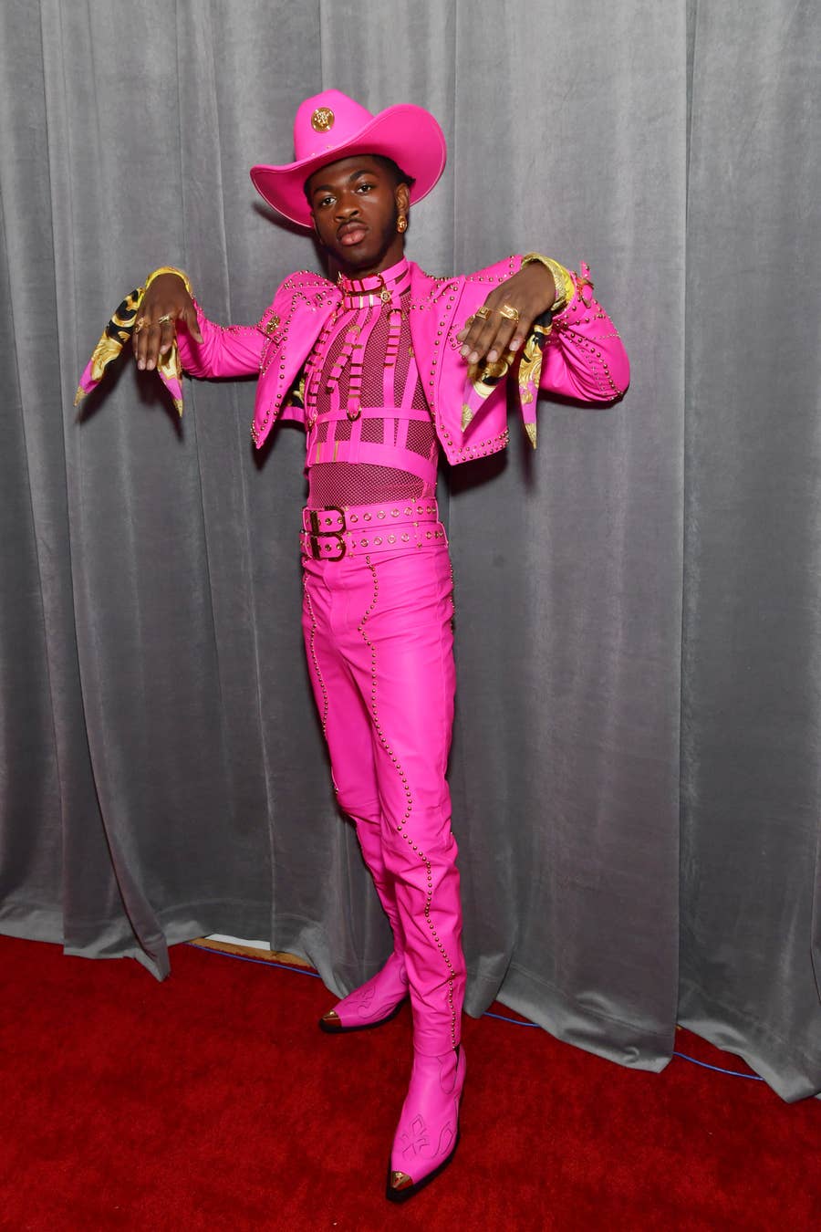 lil nas x pink dress Lil Nas X's Pink Cowboy Outfit At The 2020 Grammys