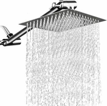 The shower head with rain-like water pouring out of it