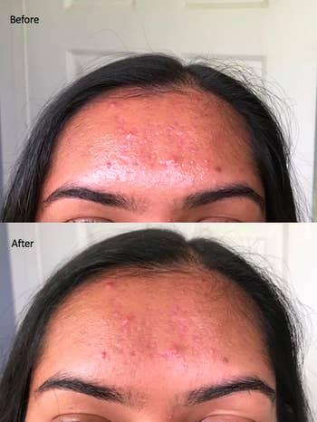 A before and after customer review photo showing the results of using the Natural Bamboo Charcoal Oil Absorbing Tissues