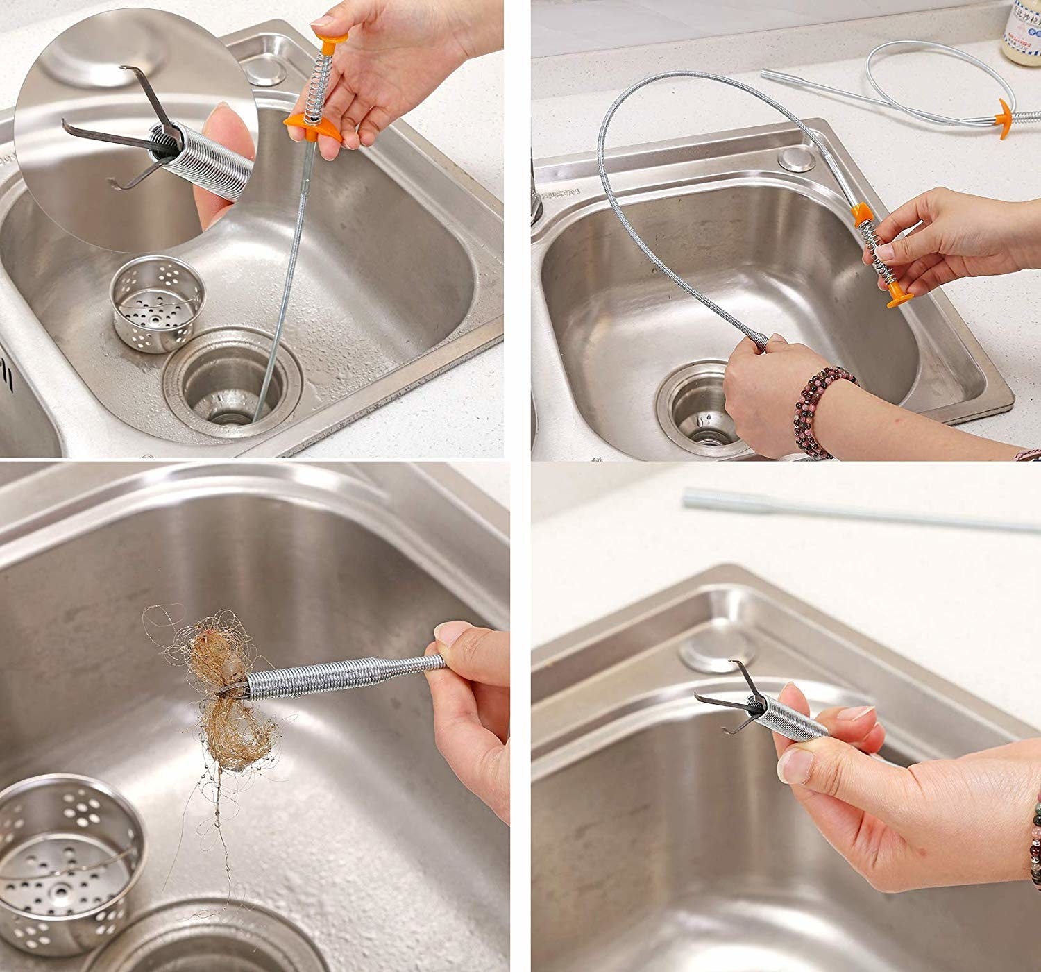 The drain snake pictured removing hair and other gunk for a clogged drain.