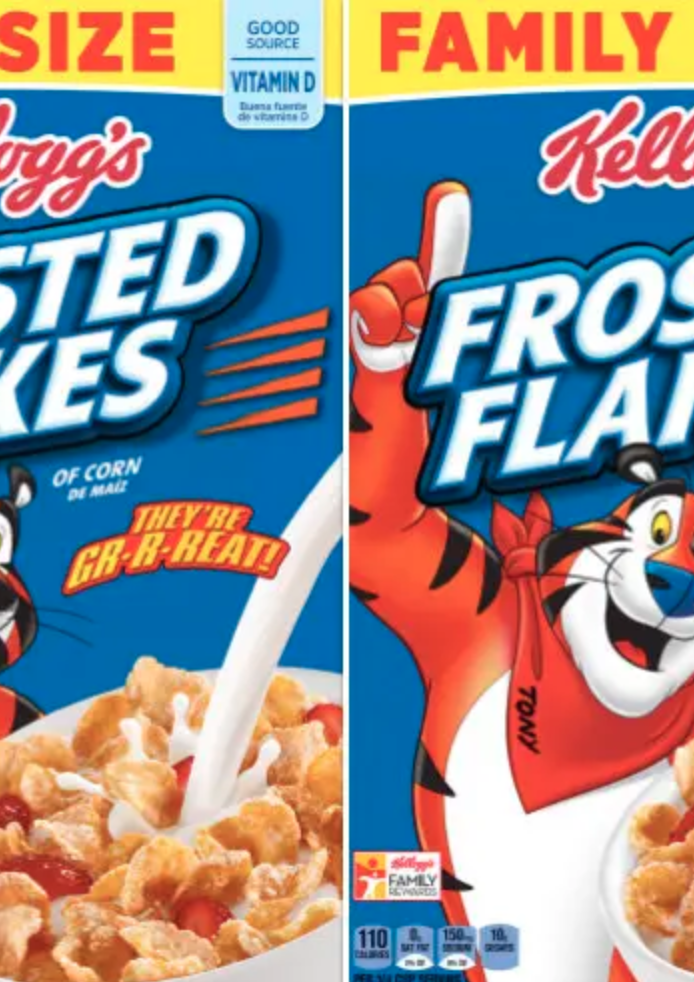 Tony the Tiger with a black nose next to Tony with a blue nose