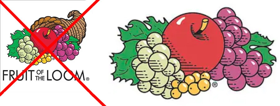 A Fruit of the Loom logo with a cornucopia next to the real one, which is a bunch of fruit without the cornucopia