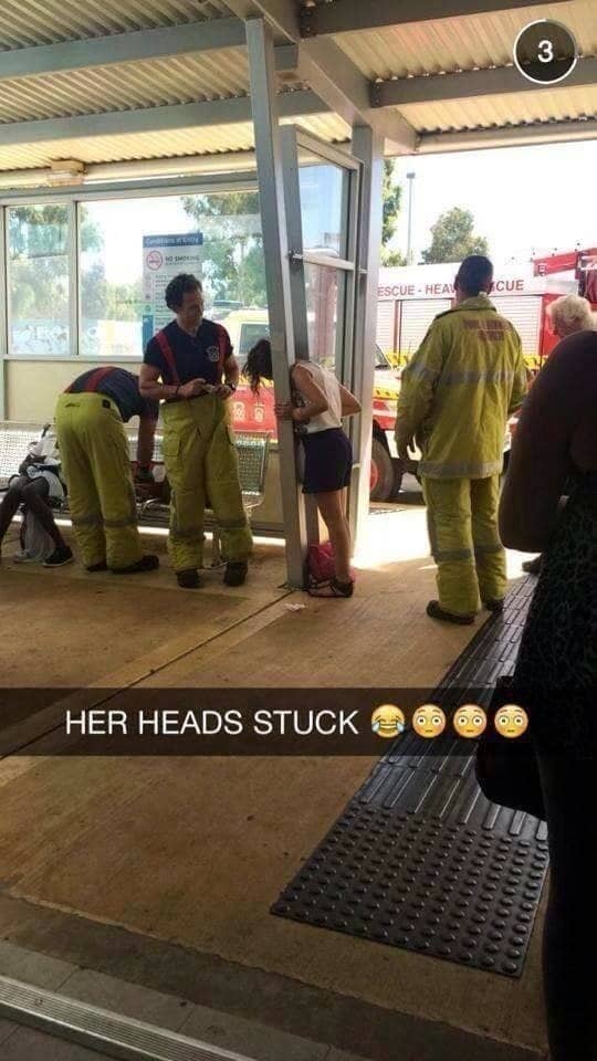 person stuck in a raailing