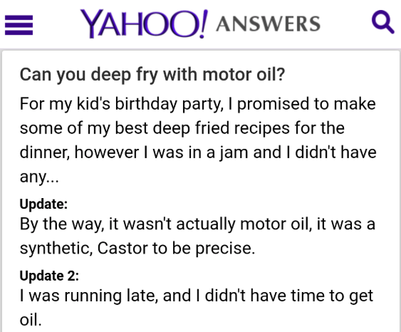 person who used motor oil to fry food