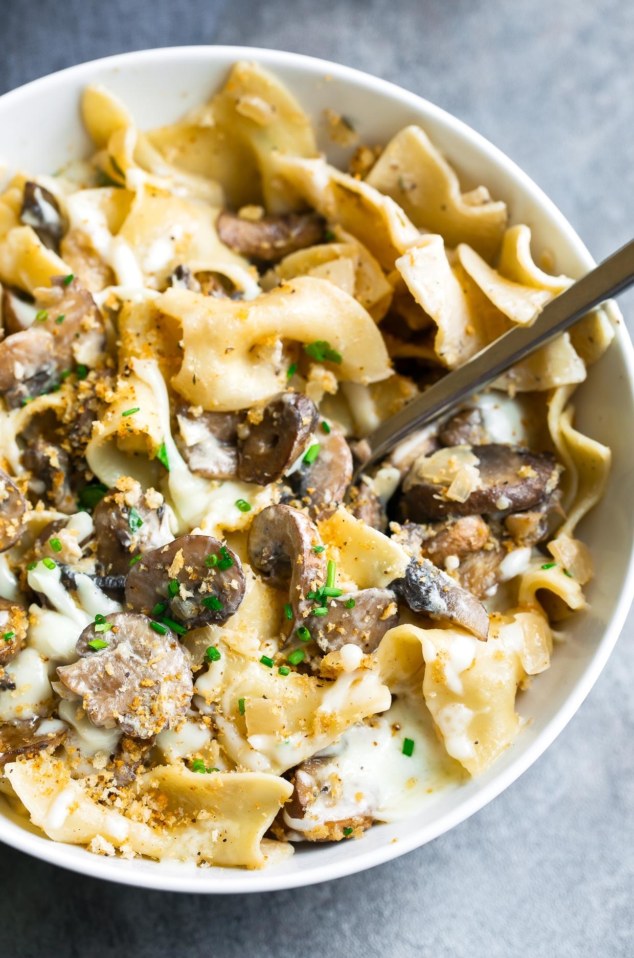 Mushroom pasta in a bowl