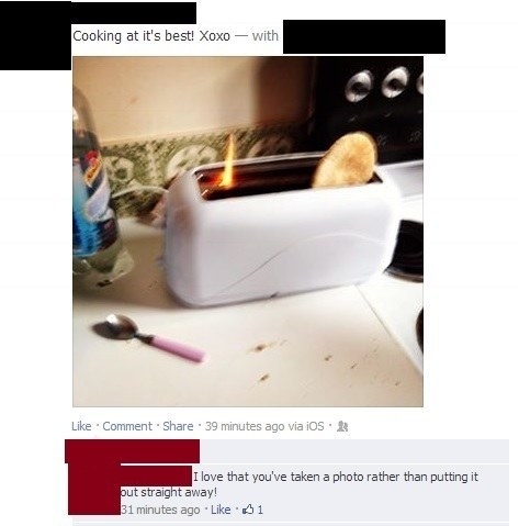 person who set their toaster on fire