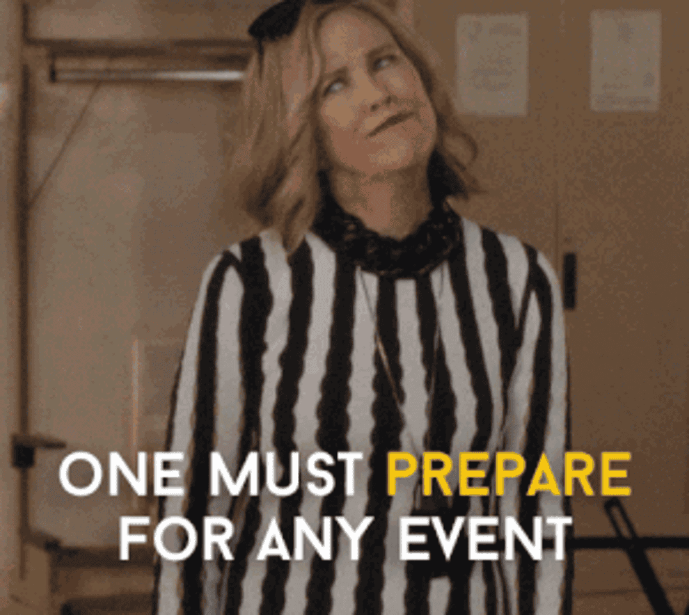 Schitt&#x27;s Creek GIF of Moira saying &quot;One must prepare for any event&quot;