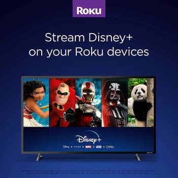 Roku diagram with pics of disney+ things you can watch like The Incredibles and Moana