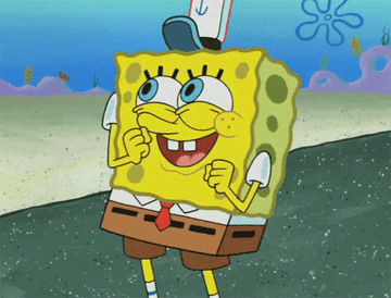 Gif of an excited SpongeBob dancing in expectation 