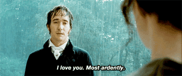 gif of mr. darcy saying &quot;I love you most ardently&quot; standing in the rain