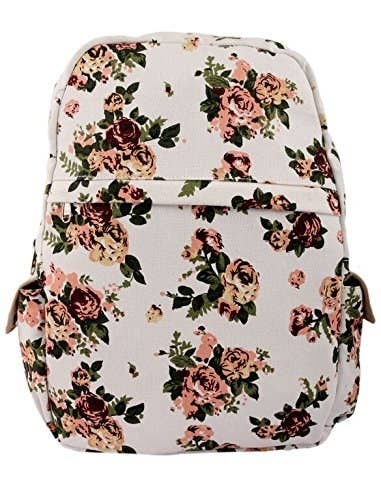 White floral backpack.