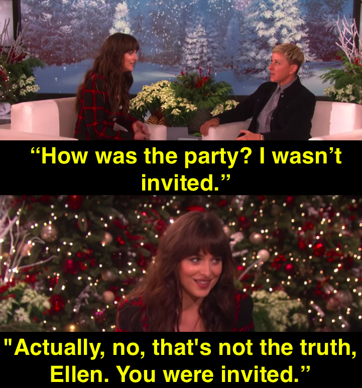 Dakota Johnson calling out Ellen for lying about saying she wasn&#x27;t invited to a party