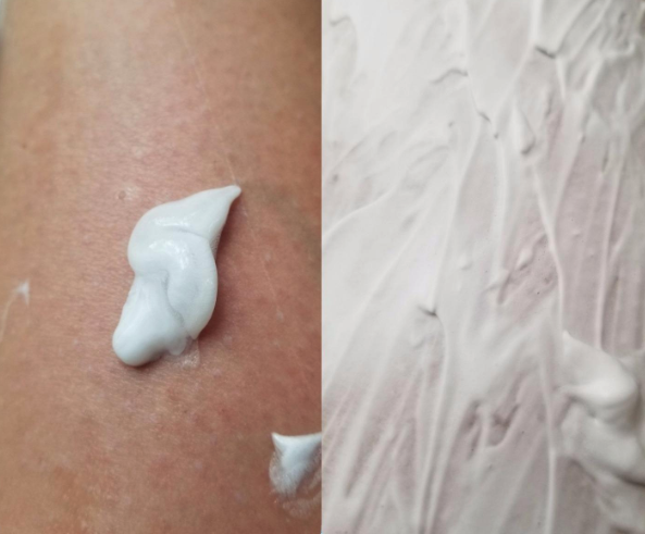reviewer image showing a dollop of the shave cream and then it spread out 