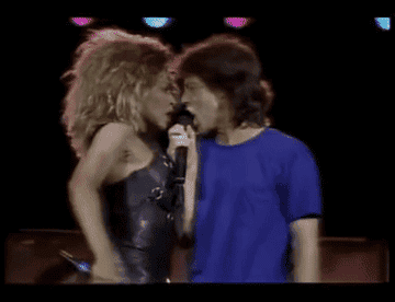Tina Turner and Mick Jagger performing at &quot;Live Aid&quot; in 1985