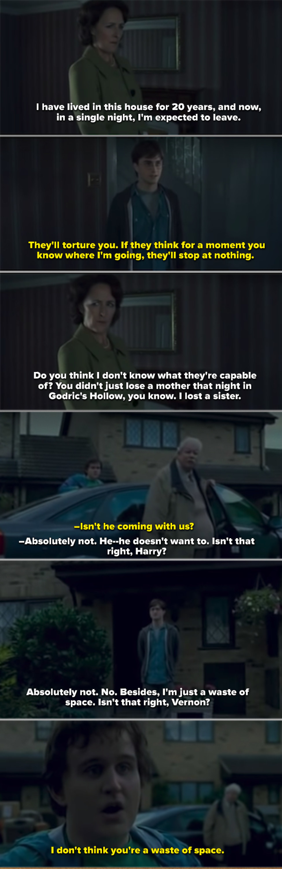 Harry saying goodbye to everyone at the Dursley&#x27;s house