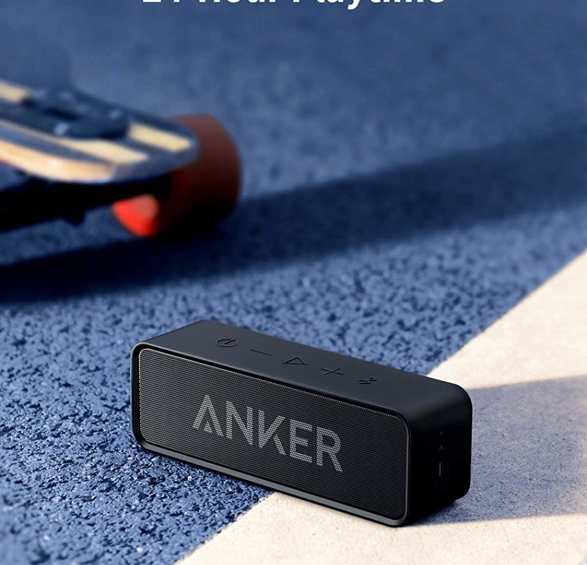 The speaker on a concrete court