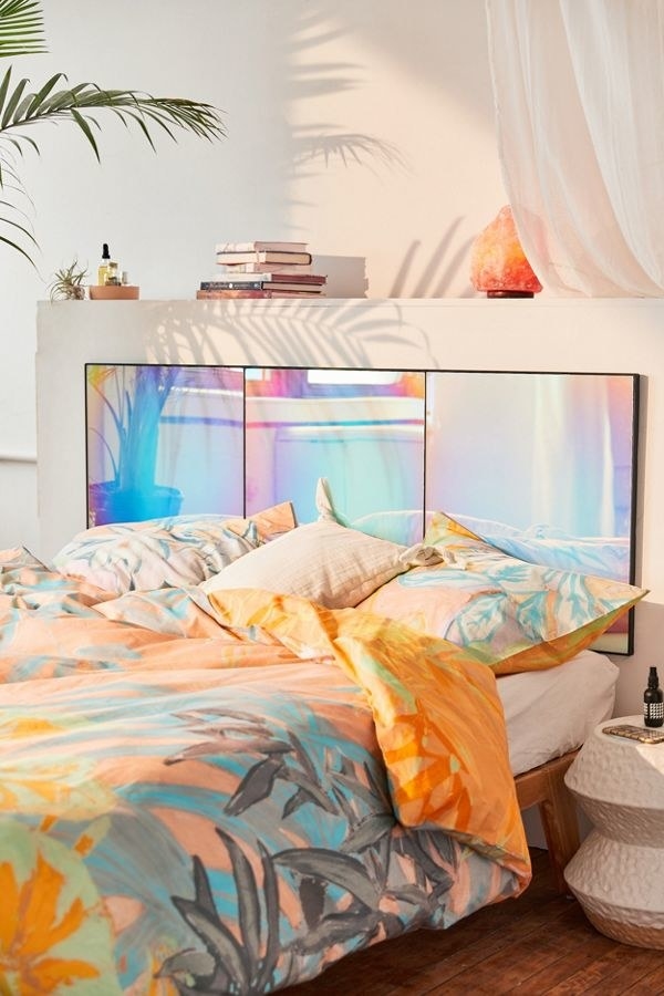 Three panel headboard with iridescent coloring 