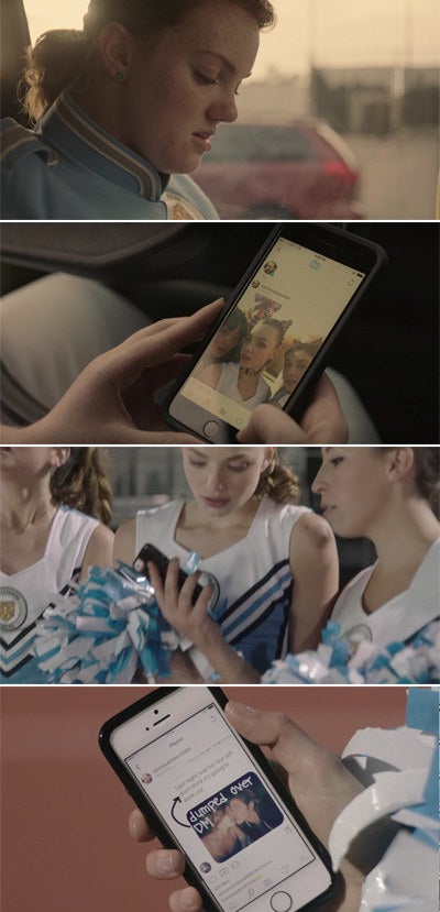 Sierra Burgess on a phone posting evidence that Veronica&#x27;s boyfriend dumped her over text