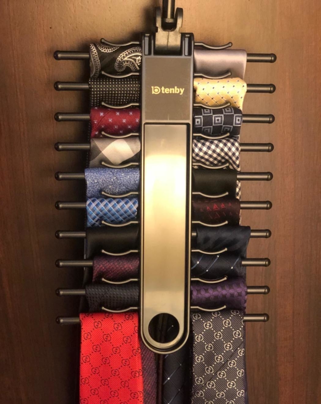 A reviewer&#x27;s ties on the hanger