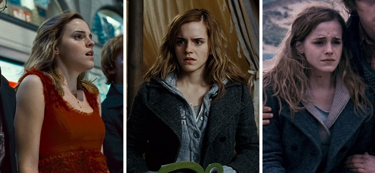 Hermione&#x27;s hair at three different lengths