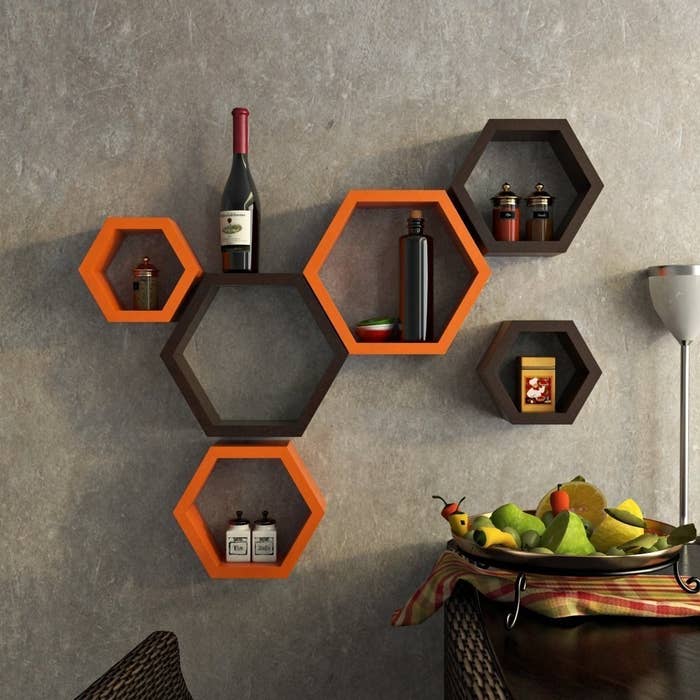 Hexagonal orange and black shelves