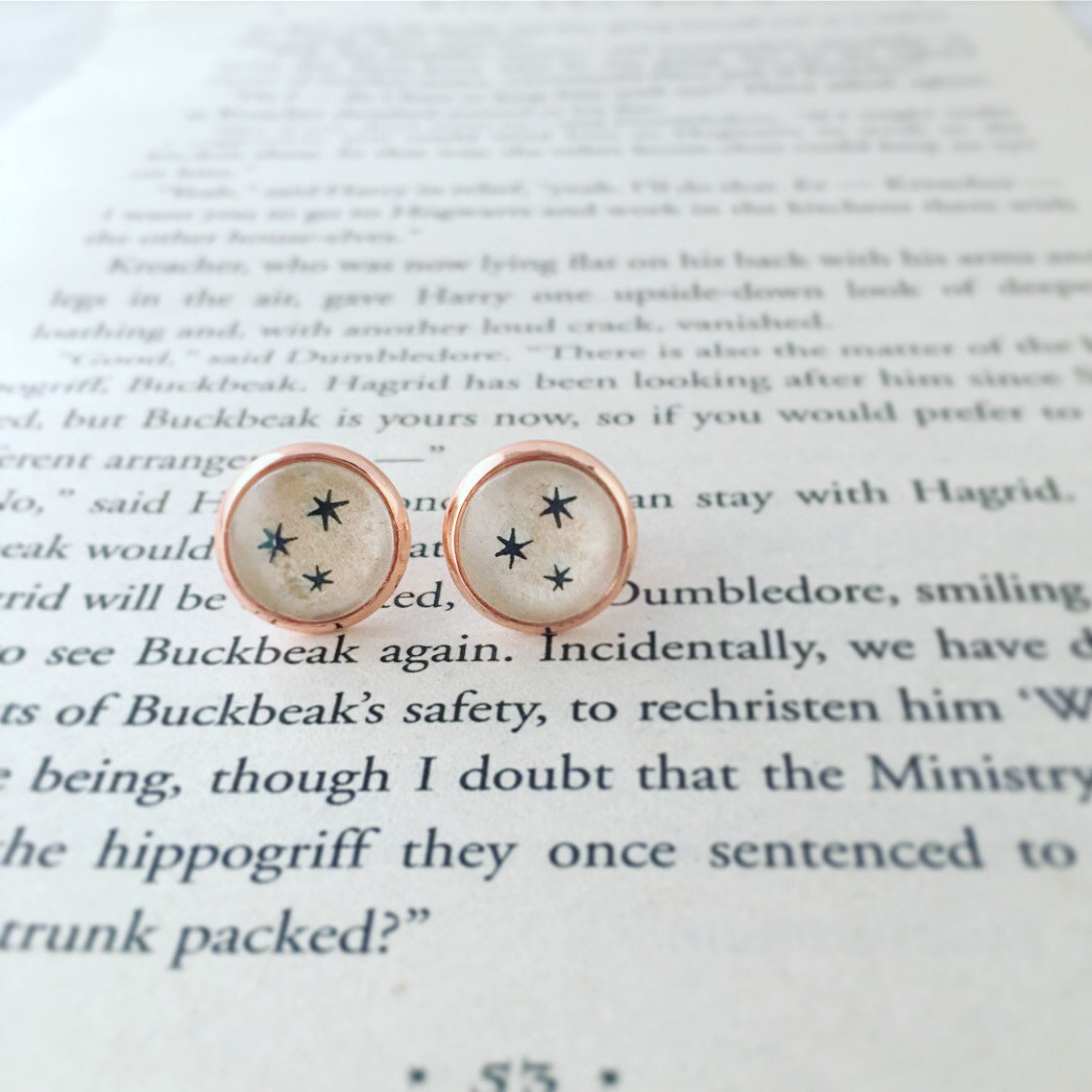 a pair of circular earrings with the harry potter stars inside