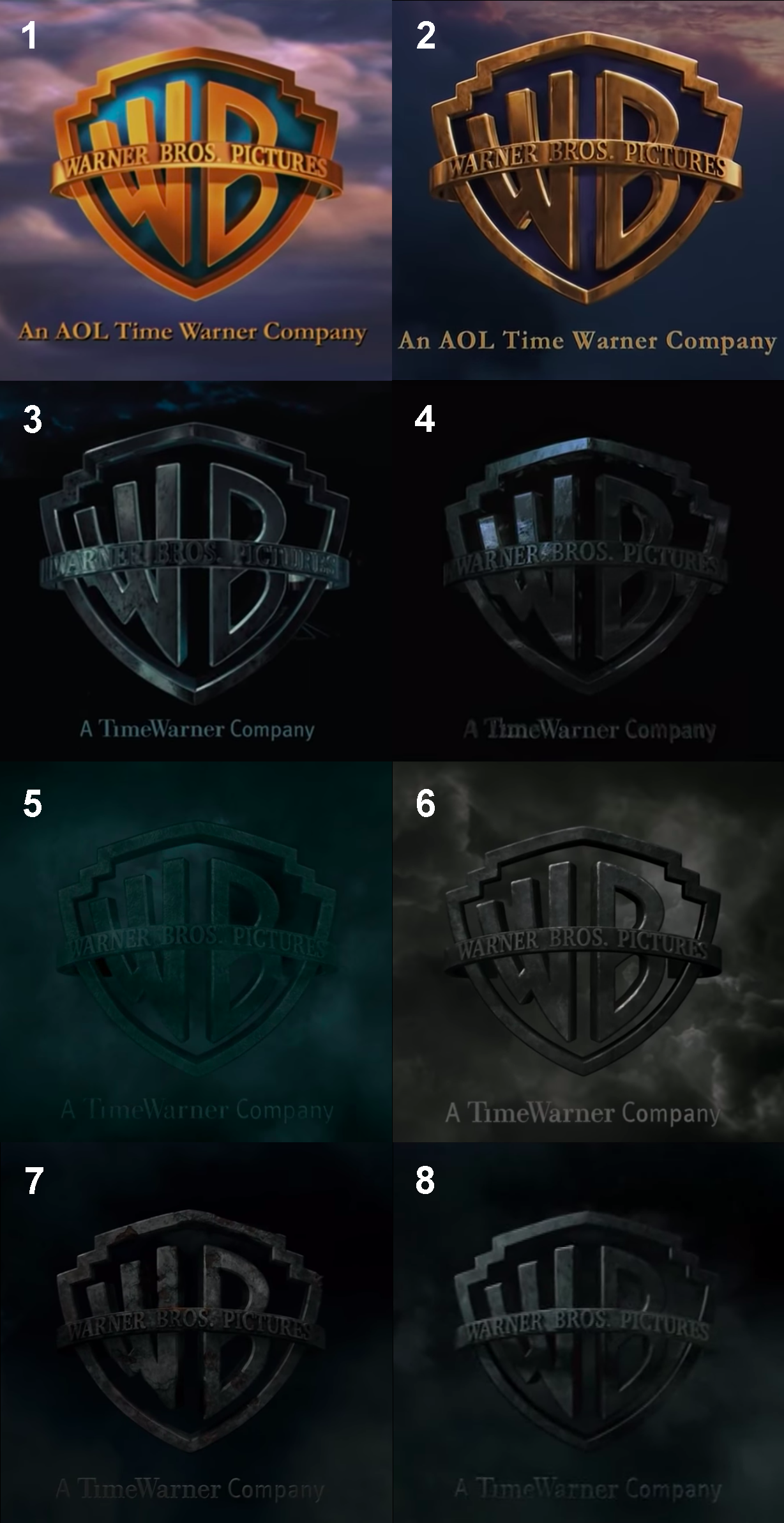 8 Warner Brothers logos that get darker and more rusted