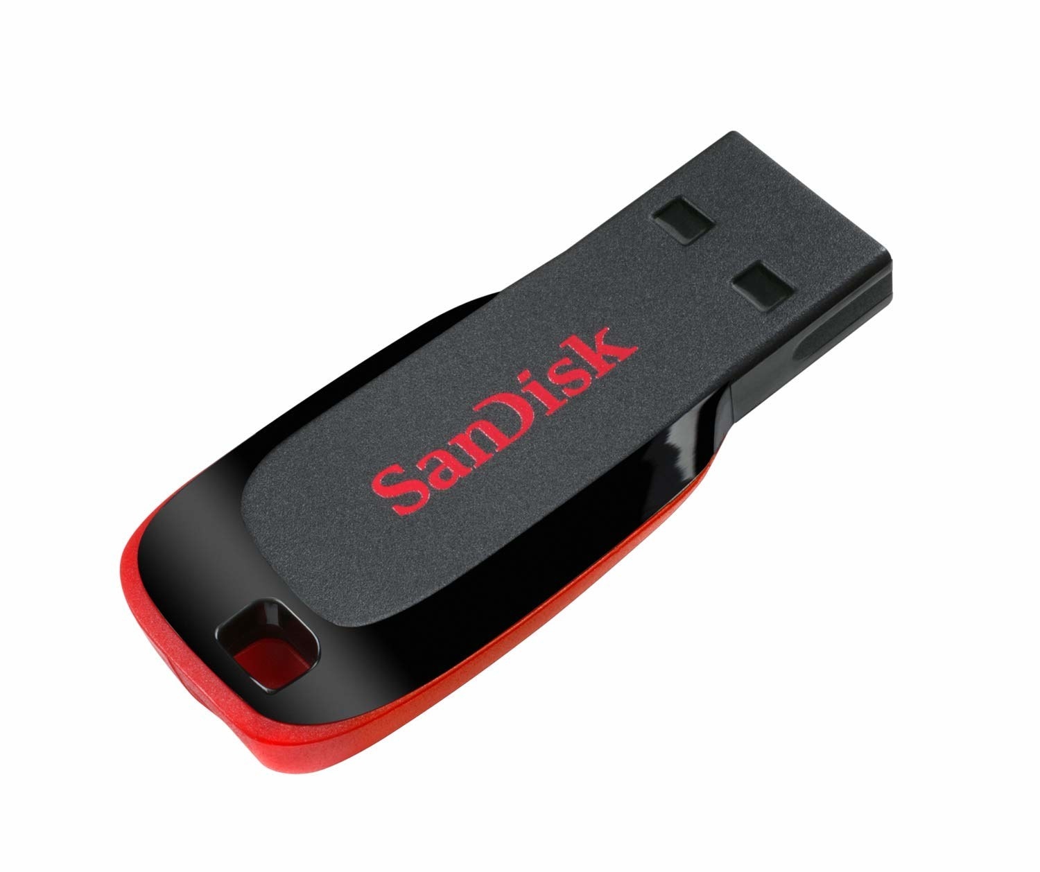 A pen drive in black and red.
