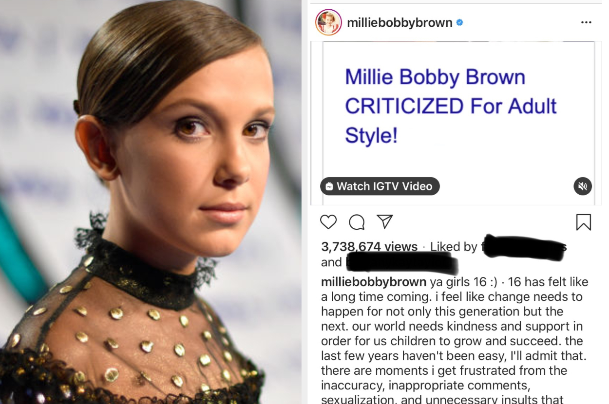 Glasses white cat eye worn by Millie Bobby Brown on his account Instagram @ milliebobbybrown