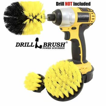 Yellow and black drill brush used to clean bathroom tiles and tub